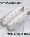 10 Pack 5 Inch Brushed Nickel Cabinet Pulls showing shiny and matte finishes on a marble background
