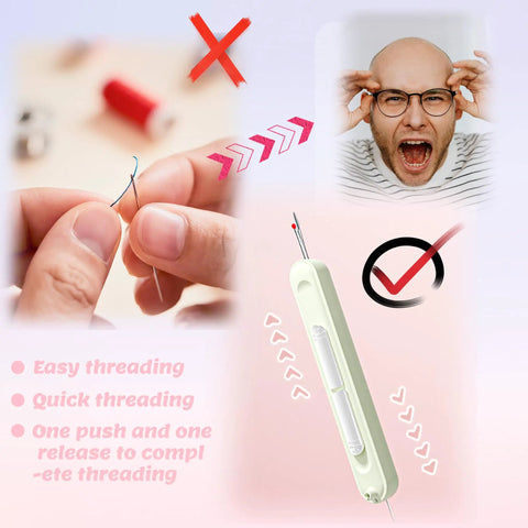 3 Pack 2 In 1 Needle Threader And Seam Ripper Tool Set Upgraded 2025 Plug In Design for threading ease, with frustrated user.