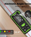 Dual Laser Distance Meter Pro Grade With 656ft Range Rechargeable Angled Sensor Magnetic Back For Easy Bilateral Measurements In Rooms And Jobsites With Long Battery Life And 5 Year Warranty, angled view