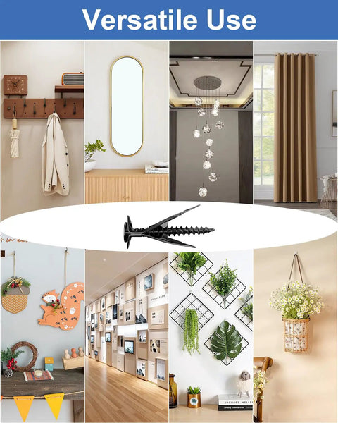 160 Piece Black Drywall Anchors And Screws Kit for frames, mirrors, shelves on gypsum, hollow walls, brick, versatile use