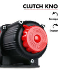 Beefy 12V 4500 Lb Electric Winch clutch knob for ATV and UTV off road adventures with freespool and engaged settings.