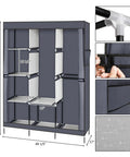 Portable Closet Wardrobe Organizer With Dustproof Cover Freestanding Storage Rack Hella Spacious Clothes Armoire For Dorm Or Apartment Straight Up Easy Pop Up Build Grey dimensions and compartments.