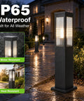 Slick Hardwired Outdoor Pathway Lights E26 Socket 23 Inch Tall black aluminum lamp with waterproof design illuminating walkway at night.