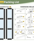 Packing list for Black Bifold Closet Doors For A 72 By 80 Inch Opening including unassembled doors and hardware components.