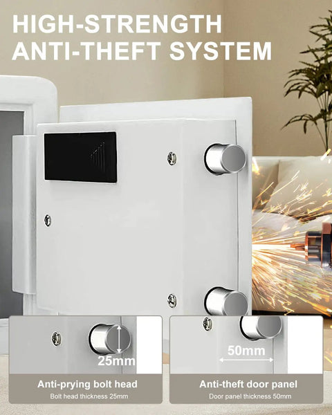 Close-up of Small 1.2 Cu Ft Safe Box With Digital Keypad And 2 Bolt Anti Theft Locks Reinforced Steel Safe detail with bolt locks.