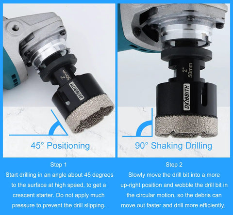 Guide for using Dry Diamond Core Drill Bit 2 Inch Tile Hole Saw For Porcelain Ceramic Granite Brick Concrete with angle grinder