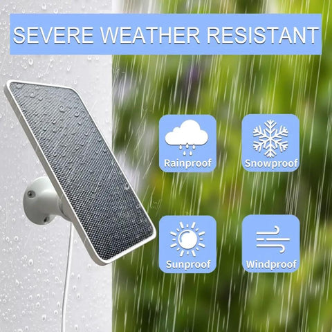 Durable Solar Panel for SimpliSafe Outdoor Camera Series 2 Waterproof Charger mounted on wall in rainy weather