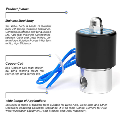 Quarter Inch NPT 304 Stainless Steel Electric Solenoid Valve Normally Closed For Water Air Diesel 110V AC Heavy Duty
