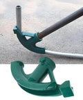 Lwuey Steel Pipe Bender Port Aluminum Cast Tube Bending Tool showing curved bender with pipe, suitable for heavy duty use.