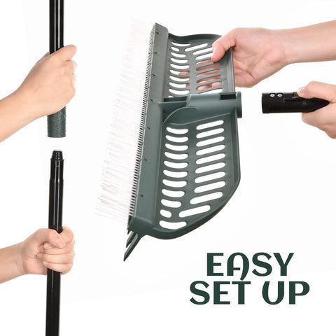 Assembly of All In One Turf Rake For Artificial Grass And Carpets With 63 Inch Telescoping Handle And 18 Inch Wide Brush