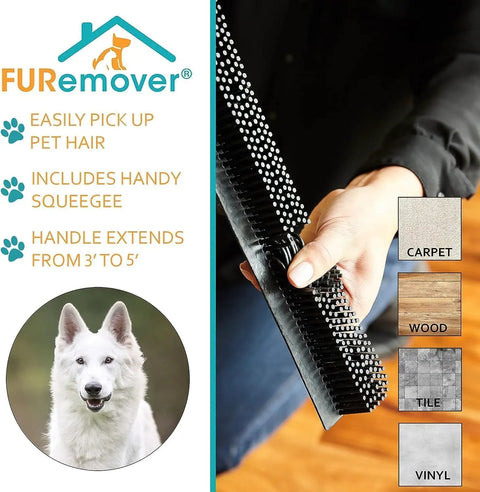 Pet Hair Removal Rubber Broom With 12.5 Inch Wide Electrostatic Bristle Head And 58 Inch Telescopic Handle For Easy No Sweat Floor And Carpet Cleanup Attracts Dust And Hair Like A Magnet