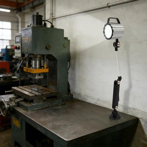 Heavy Duty 18W Led Work Light With Adjustable Multi Joint Arm Machine Lamp For Lathe Cnc Milling Drill Press And Workbench, positioned near a CNC machine.