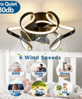 2 In 1 Bladeless Ceiling Fan With Lights Remote Control For Living Room And Kitchen, low noise, 6 speeds, geometric design.