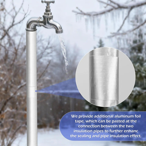 Ten Pack Self-Adhesive Pipe Insulation Sleeve With Pre-Slit Foam And Aluminum Foil Cover For Winter Use on outdoor spigot.