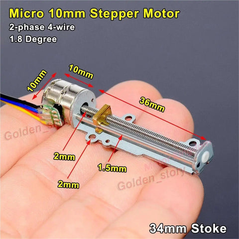 Precision Micro Stepper Linear Actuator With 34Mm Stroke Smooth Telescopic Screw Pusher Solid four wire driver shown in hand.