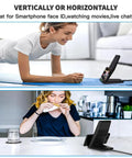 Blazing Fast 15W Wireless Charger Stand with 20W USB-C Adapter on desk, supporting vertical and horizontal phone positions