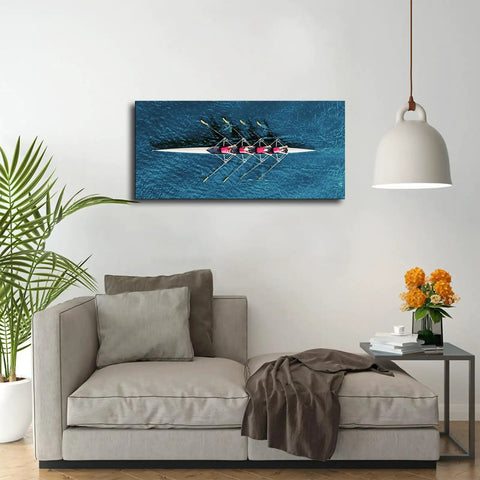 Motivational Teamwork Wall Art With Rowing Team On Blue Ocean For Positive Office Vibes Inspiring Self Confidence Poster Modern Canvas Decor For Home Bedroom Or Kitchen 12x18 Inch Framed
