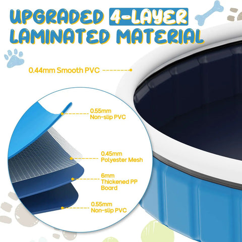Cross-section view of Extra Large Foldable Dog Pool 97-Inch Portable Hard Plastic Bath Tub For Dogs, Kids, And Pets, showing materials and layers