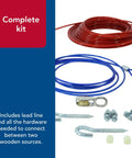 Complete kit of Titan Aerial Dog Run For Backyard Freedom A Heavy Duty Tie Out Cable System for outdoor play with all hardware included