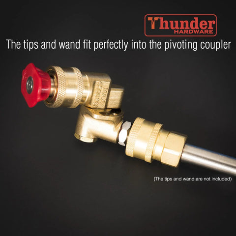 Pivoting brass quick-connect coupler for pressure washer nozzles by Thunder Hardware, 1/4-inch