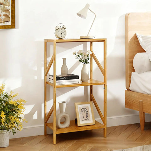 Rustic Bamboo 3 Tier Bookshelf Narrow Storage Rack For Living Room Office Kitchen Garage And Bedroom Super Handy Space Saving Multifunctional Shelf Organizer For Books Plants Decor 42 X 30 X 80 Cm