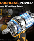 Powerful Cordless Impact Wrench For DeWalt Battery showcasing brushless motor technology for enhanced torque and performance.