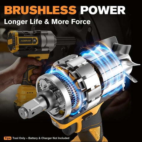 Powerful Cordless Impact Wrench For DeWalt Battery showcasing brushless motor technology for enhanced torque and performance.