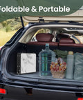 Compact Foldable Camping Table Two Foot For Picnic displayed in car trunk with gear