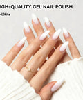 Airbrush Gel Polish Kit With 12 Colors, HEMA Free For Ombre Nails, showcasing smooth white ombre gradient on manicured nails.
