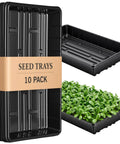 No Holes Seedling Trays Set with 10 Durable Pro Grade Plant Trays Measuring 17 Inch By 11 Inch, ideal for seed starting.