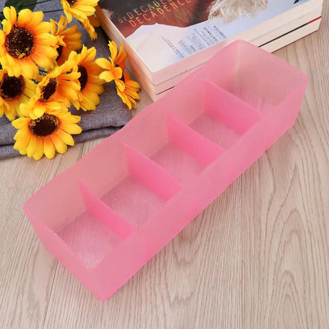 Solid Plastic Underwear Organizer Box With Five Grid Dividers For Closet Drawer Storage, pink, sleek, perfect for socks and towels.