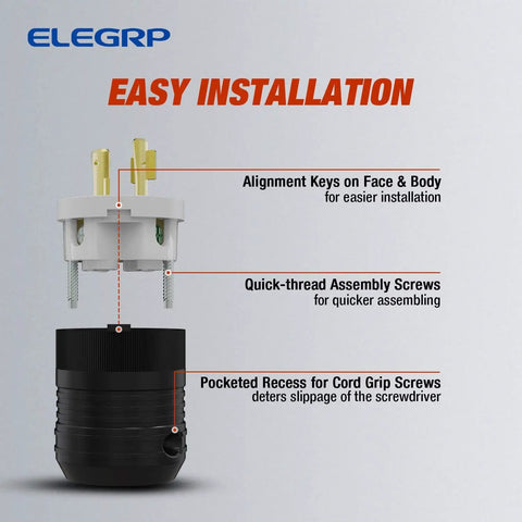 Locking NEMA L14-30P Generator Plug Adapter 30 Amp 125 250V Twist Lock showing parts and easy installation features