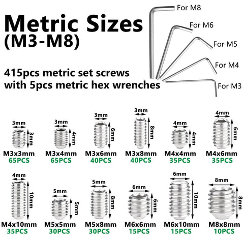 710 Piece Beefy Stainless Steel Set Screw Kit Metric And SAE With Hex Socket Cup Point Screws, Allen Head Grub Screws