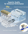 Cat6 RJ45 Modular Plugs With 50 Micron Gold Plating, transparent housing, 3-point contacts, 100 Pack Ethernet Connector Ends