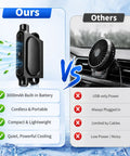 Comparison of New Upgraded Car Seat Fan That Blows Cold Air For Backseat Cooling, highlighting portability and battery vs. corded fan.
