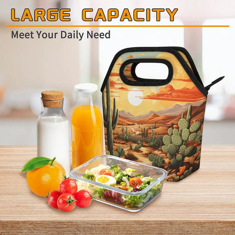 Desert Landscape Cactus Themed Insulated Lunch Bag Go To Lunch Tote For Work Or Picnic Large Capacity Keeps Food Hot Or Cold