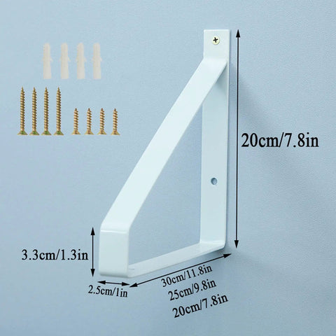 Heavy Duty Corner Shelf Brackets Set Of Two Badass Solid White Triangle Metal Supports For Wall Mounted Floating Wood Shelves Zero Wobble Setup with included screws.