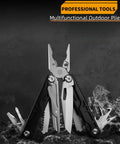 15 In 1 Multitool Pliers With Spring Loaded Head And Thick Hardened Steel Skeleton Handle displayed open on rock