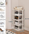 5 Tier Bamboo Shoe Rack Space Saver Vertical Organizer For Tight Spots In Small Spaces Tall Narrow Shelf For Closet Entryway Garage And Bedroom DIY Stackable Design Keeps Shoes Neat And Easy To Grab showing multiple shoes organized