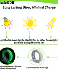Charging instructions for Six Pack Glow In The Dark Tape 198 Ft Total Green Luminous Neon Waterproof Tape with light source icons.