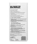Image of DeWALT product packaging backside with text and warnings for Three Eighths NPT Inline Desiccant Dryer With Clear Window.