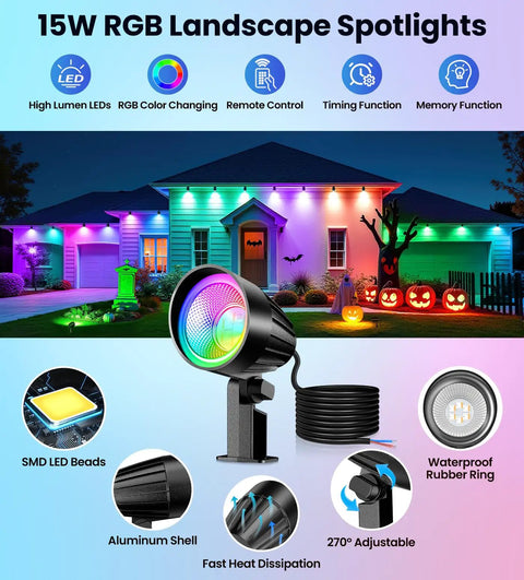 15W RGBW Low Voltage Outdoor Landscape Lights With 12V And 24V DC And AC Dope Color Changing LEDs IP66 Waterproof Aluminum Housing