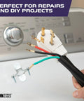 Heavy Duty 4 Prong Dryer Cord 12 Foot Long Nema 14-30 Plug with wires, ideal for DIY projects and appliance repairs.