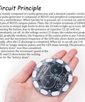 Two Pack NE555 Electronics Kit For Soldering Practice And LED Prize Wheel Project circuit board in hand, text on principles.