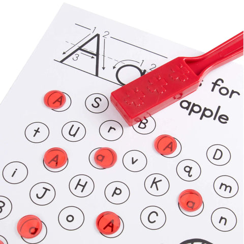 Magnetic Bingo Wands And Translucent Chips Set, Easy Pick Up See Through Chips on worksheet showing letter A