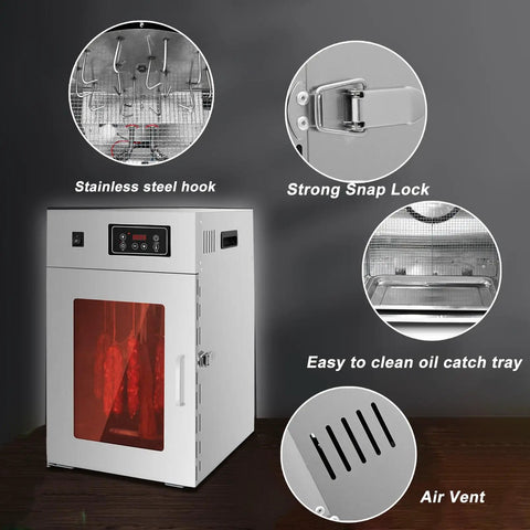 Real Deal Commercial Food Dehydrator Featuring A Durable Rotary Drum And Hella Simple Digital Timer For Making Tender Jerky Sweet Dried Fruit Flavorful Sausages And Garden Produce 7 Kilogram Capacity with stainless steel hooks and strong snap lock.