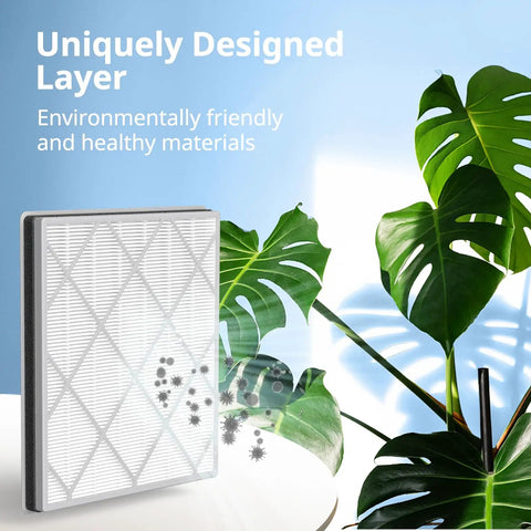 Premium HE400 Series Filter Replacement For Air Purifier 4 Models With Odor Lock in front of plant
