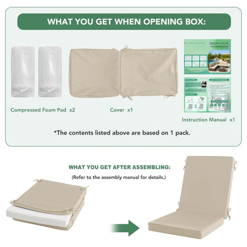 Outdoor Dining Chair Cushions 4 Pack High Back Water Resistant Patio Seat Cushions With Ties Removable Covers Non Slip Bottom For Garden Lawn Porch Furniture 44 By 20 Inches Cream package contents and assembly guide