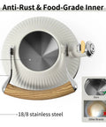 Stovetop Tea Kettle 2.5 Quart Whistling Kettle With Stainless Steel Body Creamy White Finish Wood Pattern Folding Handle Easy Pour Spout
