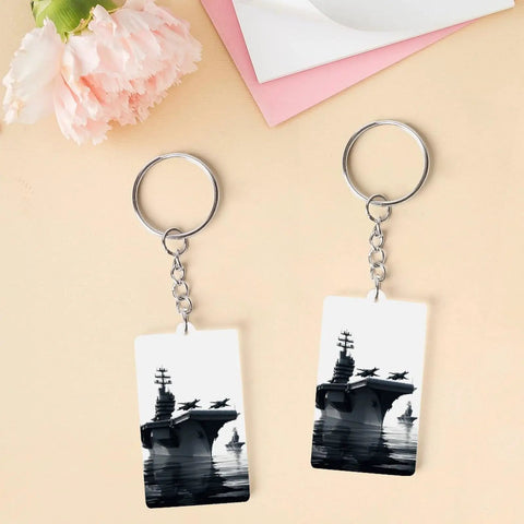 Aircraft Carrier Acrylic Keychain With Lightweight Design And Included Chain And Jump Rings For Keys Everyday Carry Essential Backpack And Purse Bag Charm Gift For Women And Men, featuring aircraft carrier image with chain and jump rings.
